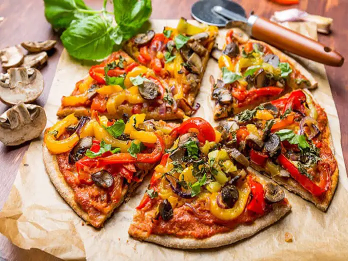 Vegetarian pizza with mushrooms